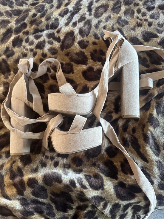 Wild Diva Shoes - Wild Diva Beige Suede Platform Ankle Tie Heels